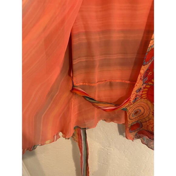 Bohemian Colorful Floral & Striped Flowy Kimono Style Semi Sheer Wrap Top - Picture 8 of 8